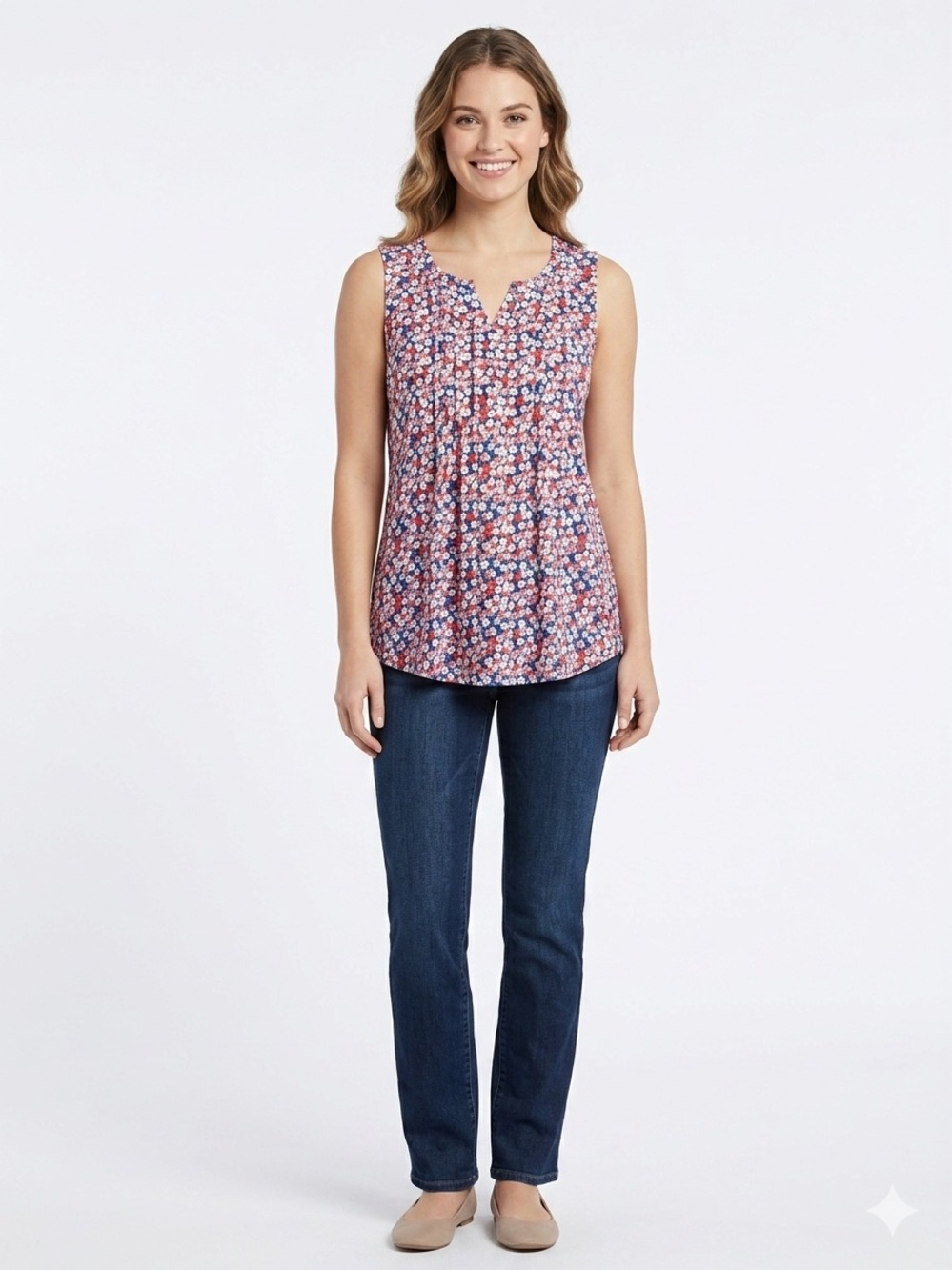 Croft & Barrow NWOT Navy Floral Sleeveless Camisole with Red and White Flowers